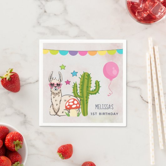 Koele lama in hartvormige zonnebril Verjaardag Servet (Insitu)