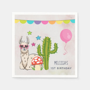 Koele lama in hartvormige zonnebril Verjaardag Servet