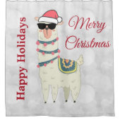 Koele lama in Santa Hat en zonnebril Douchegordijn (Voorkant)
