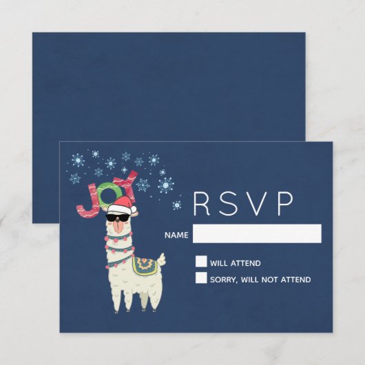 Koele lama in Santa Hat met sneeuwvlokken RSVP (Voorkant / Achterkant)