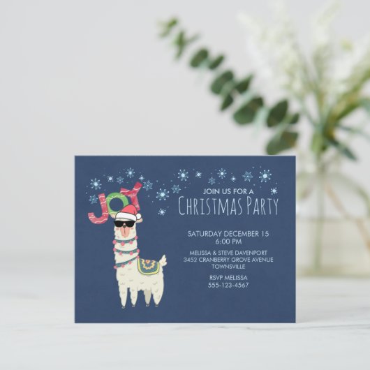 Koele lama in Santa Hat met Snowflakes Party Briefkaart (Staand voorkant)