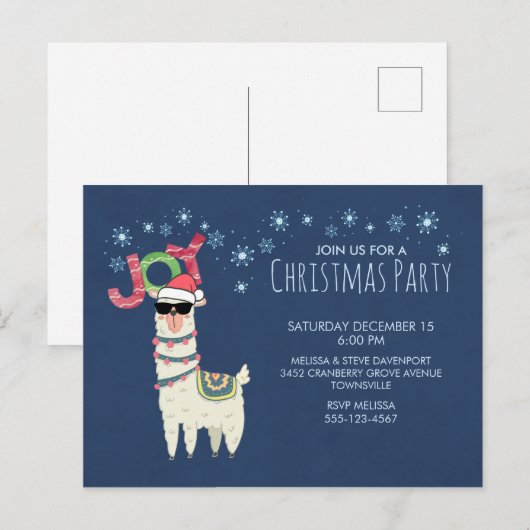 Koele lama in Santa Hat met Snowflakes Party Briefkaart (Voorkant / Achterkant)