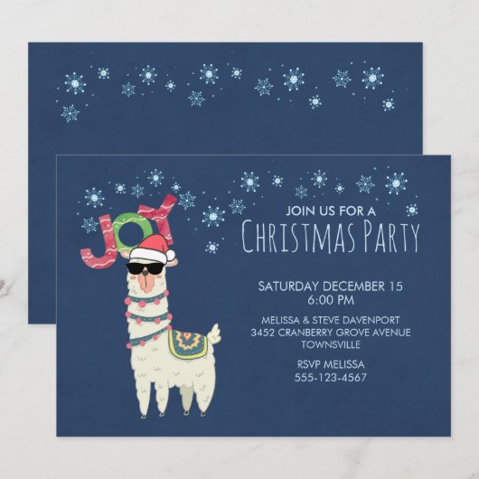 Koele lama in Santa Hat met Snowflakes Party Kaart (Voorkant / Achterkant)
