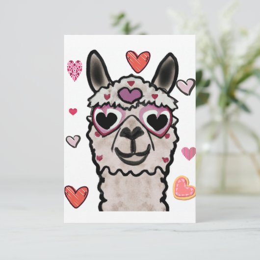 Koele lama met hartbril bedankkaart (Staand voorkant)