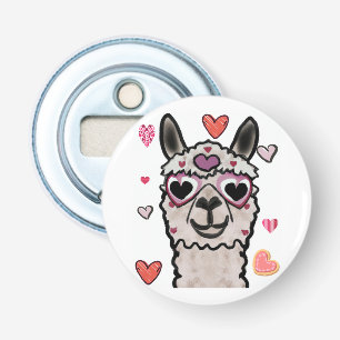 Koele lama met hartbril button flesopener