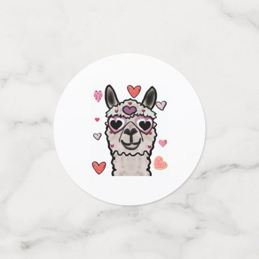 Koele lama met hartbril confetti (Kleine voorkant)