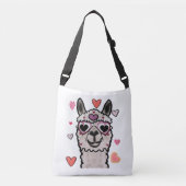 Koele lama met hartbril crossbody tas (Voorkant)