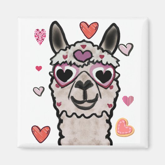 Koele lama met hartbril magneet (Voorkant)