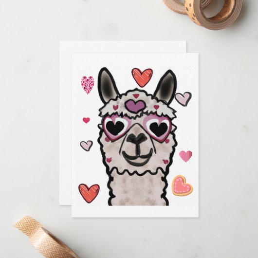 Koele lama met hartbril notitiekaartje (Voorkant / Achterkant in situ)