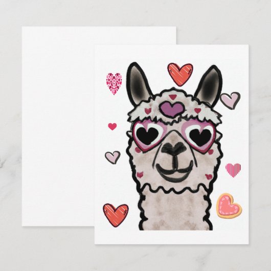 Koele lama met hartbril notitiekaartje (Voorkant / Achterkant)