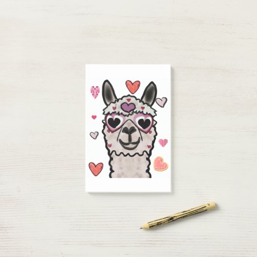Koele lama met hartbril post-it® notes (Op bureau)