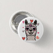 Koele lama met hartbril ronde button 3,2 cm (Voorkant /achterkant)