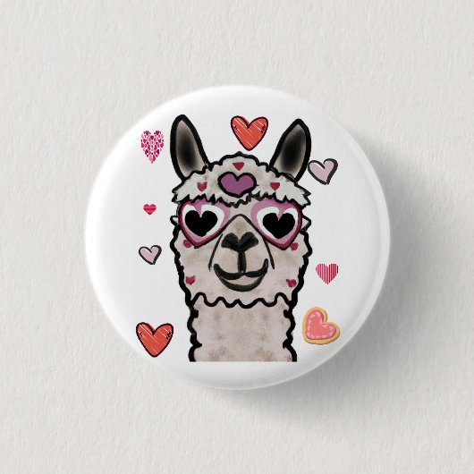 Koele lama met hartbril ronde button 3,2 cm (Voorkant)