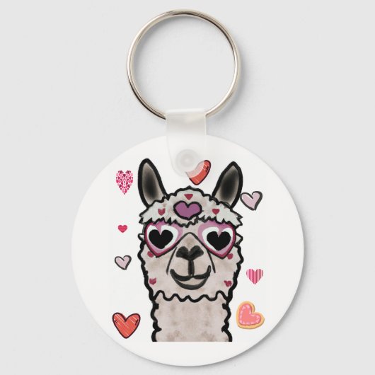 Koele lama met hartbril sleutelhanger (Voorkant)