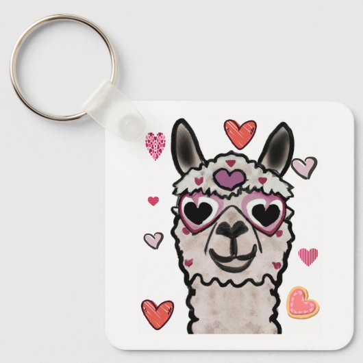 Koele lama met hartbril sleutelhanger (Voorkant)