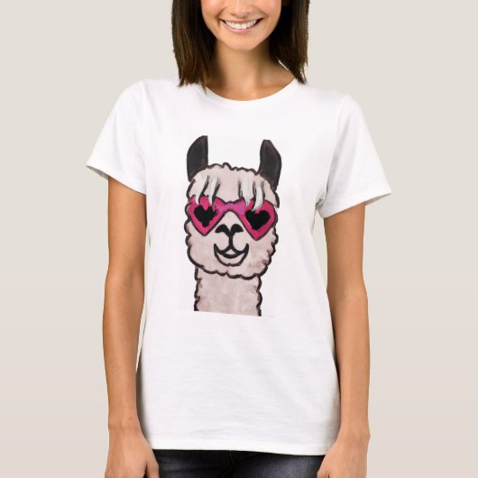 Koele lama met hartbril t-shirt (Voorkant)