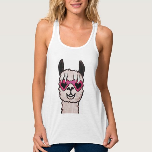 Koele lama met hartbril tanktop (Voorkant)
