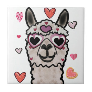 Koele lama met hartbril tegeltje