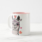 Koele lama met hartbril tweekleurige koffiemok (Voorkant links)