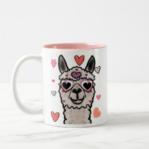 Koele lama met hartbril tweekleurige koffiemok