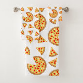 Koele leuke pizza en plakjes patroon op wit bad handdoek (Insitu)