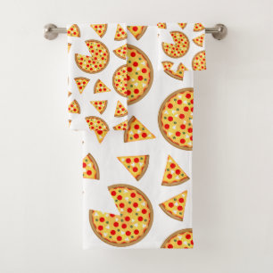 Koele leuke pizza en plakjes patroon op wit bad handdoek