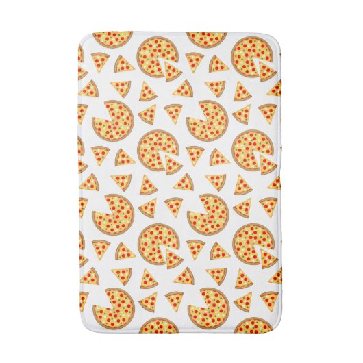 Koele leuke pizza en plakjes patroon op wit badmat (Voorkant Verticaal)