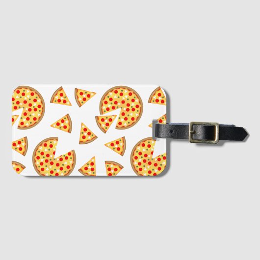 Koele leuke pizza en plakjes patroon op wit bagagelabel (Voorkant (horizontaal))