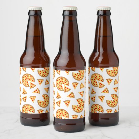 Koele leuke pizza en plakjes patroon op wit bier etiket (Flessen)
