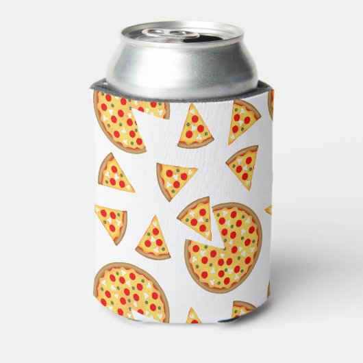 Koele leuke pizza en plakjes patroon op wit blikjeskoeler (Blikje Achterkant)