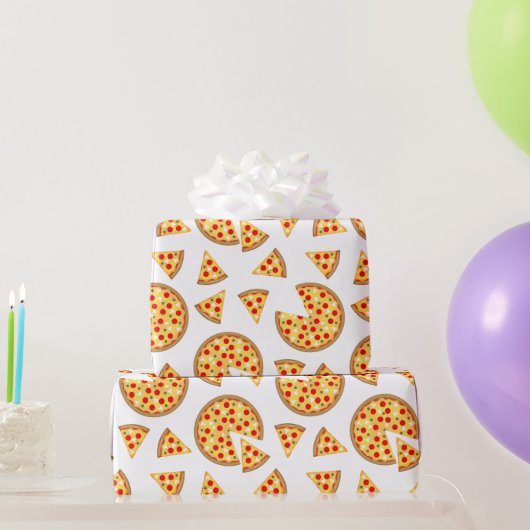 Koele leuke pizza en plakjes patroon op wit cadeaupapier (Feestgeschenken)