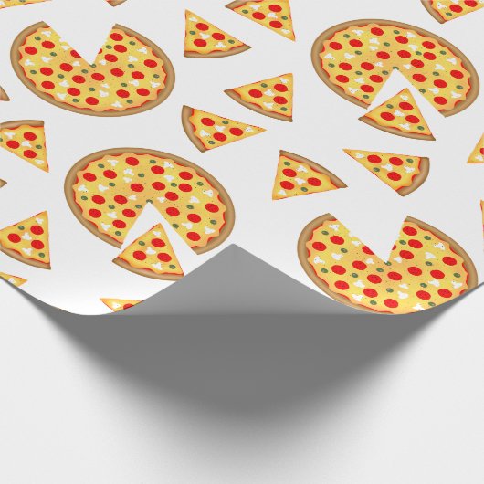 Koele leuke pizza en plakjes patroon op wit cadeaupapier (Hoek)