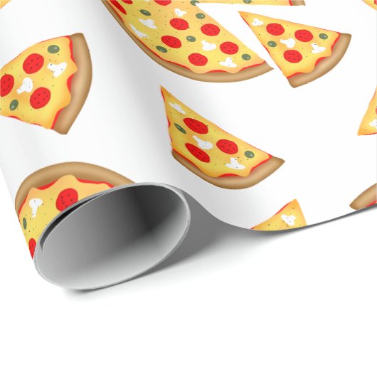 Koele leuke pizza en plakjes patroon op wit cadeaupapier (Rol Hoek)