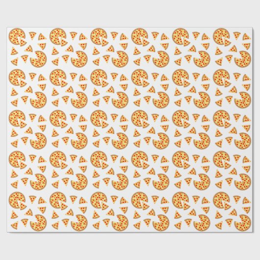 Koele leuke pizza en plakjes patroon op wit cadeaupapier (Vlak)