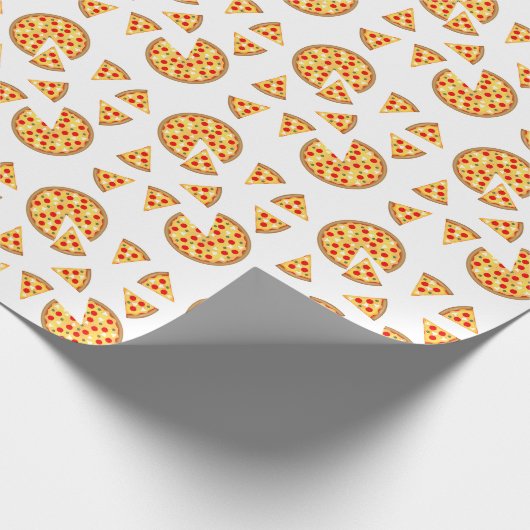 Koele leuke pizza en plakjes patroon op wit cadeaupapier (Hoek)