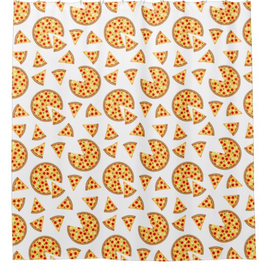 Koele leuke pizza en plakjes patroon op wit douchegordijn (Voorkant)