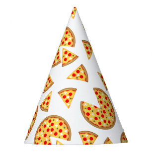 Koele leuke pizza en plakjes patroon op wit feesthoedjes