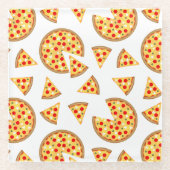 Koele leuke pizza en plakjes patroon op wit glazen onderzetter (Voorkant)
