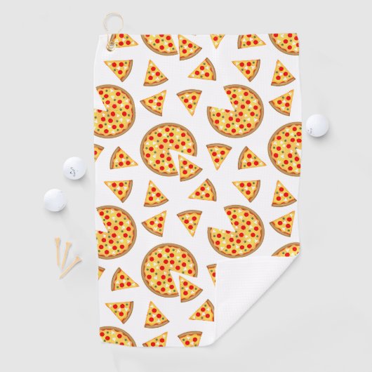 Koele leuke pizza en plakjes patroon op wit golfhanddoek (Insitu)