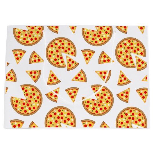 Koele leuke pizza en plakjes patroon op wit groot cadeauzakje (Voorkant)