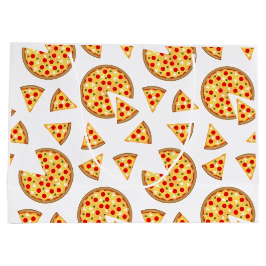 Koele leuke pizza en plakjes patroon op wit groot cadeauzakje (Achterkant)