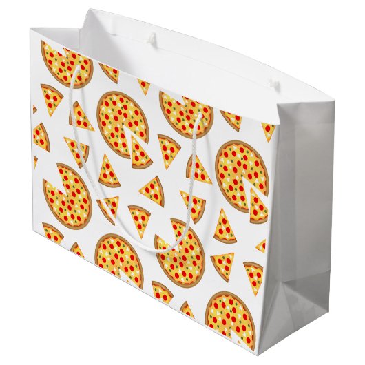Koele leuke pizza en plakjes patroon op wit groot cadeauzakje (Achterkant Gekanteld)