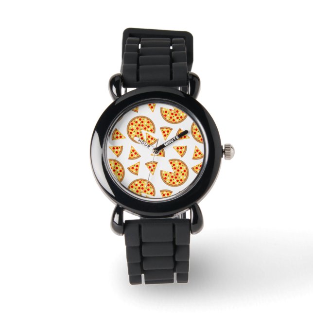 Koele leuke pizza en plakjes patroon op wit horloge (Voorkant)