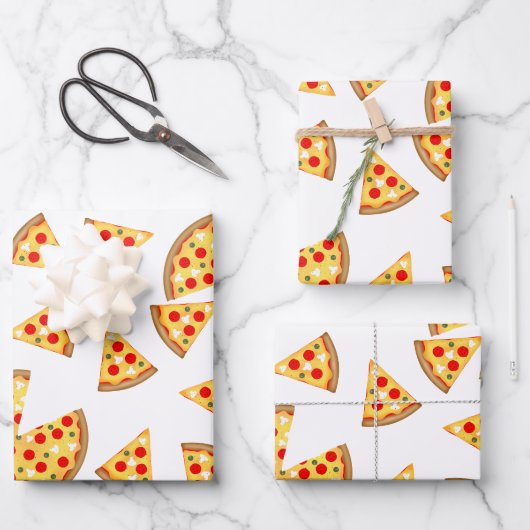 Koele leuke pizza en plakjes patroon op wit inpakpapier vel (Voorkant)