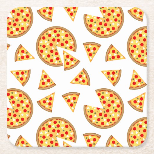Koele leuke pizza en plakjes patroon op wit kartonnen onderzetters (Voorkant)