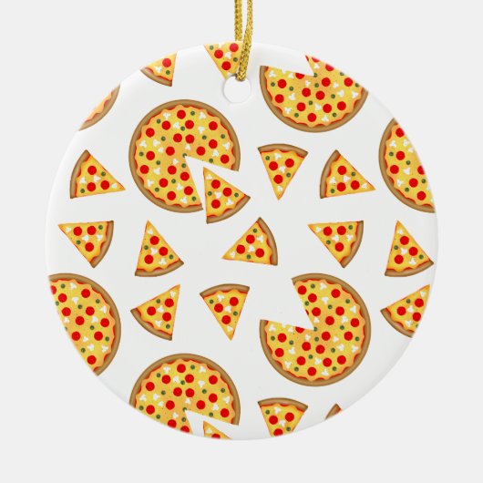Koele leuke pizza en plakjes patroon op wit keramisch ornament (Voorkant)