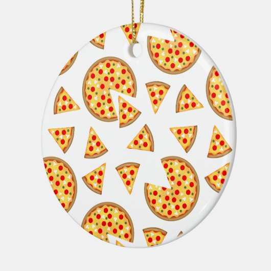 Koele leuke pizza en plakjes patroon op wit keramisch ornament (Links)