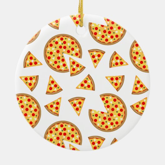 Koele leuke pizza en plakjes patroon op wit keramisch ornament (Achterkant)
