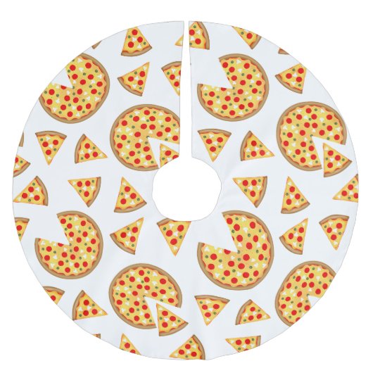 Koele leuke pizza en plakjes patroon op wit kerstboom rok (Voorkant)