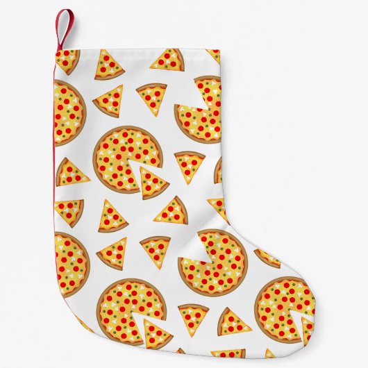 Koele leuke pizza en plakjes patroon op wit kleine kerstsok (Voorkant)